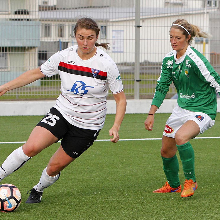 Murielle Tiernan gerði þrennu á síðustu mínútunum í leiknum gegn Gróttu. Hér er hún í leik gegn Völsungi á dögunum. MYND: ÓAB