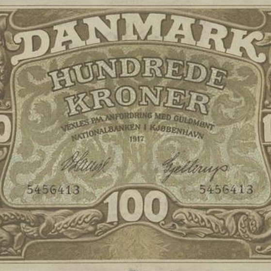 Danskur 100 kall frá því 1917. Ekki veit Feykir hvort um samskonar seðil er að ræða og falsaður var á Króknum 1914. MYND AF NETINU