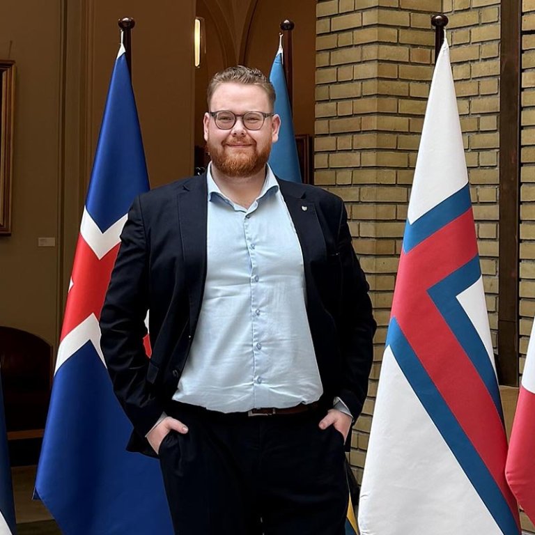 Gunnar á fundi Norðurlandaráðs í Osló í apríl en hann er varamaður í stjórn Norðurlandaráðs ungmenna og var á þeirra vegum.  MYND AÐSEND.