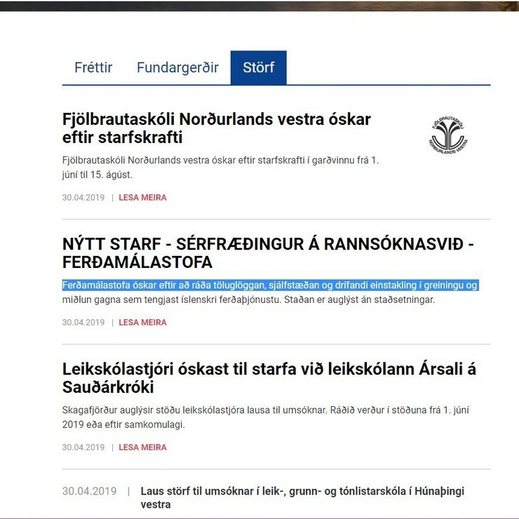 Skjáskot af síðu SSNV
