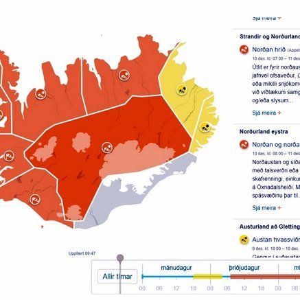 Skjáskot af vef Veðurstofunnar