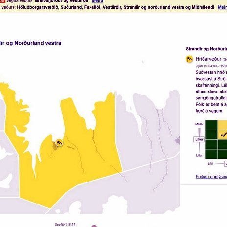 Skjáskot af vef Veðurstofunnar.