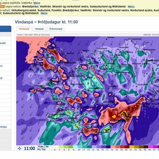 Skjáskot af vef Veðurstofunnar, vedur.is, kl. 11:00 í dag.