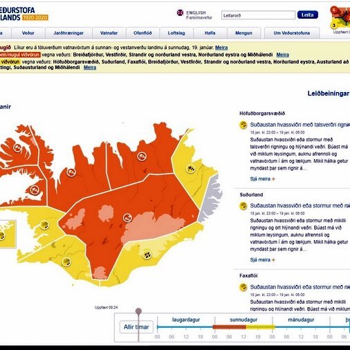 Skjáskot af vef Veðurstofunnar.