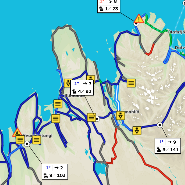 Færð á vegum á Norðurlandi vestra upp úr kl. 9 í morgun. SKJÁSKOT
