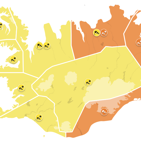 Það eru viðvaranir vegna veðurs í kortum morgundagsins. VEÐURSTOFAN