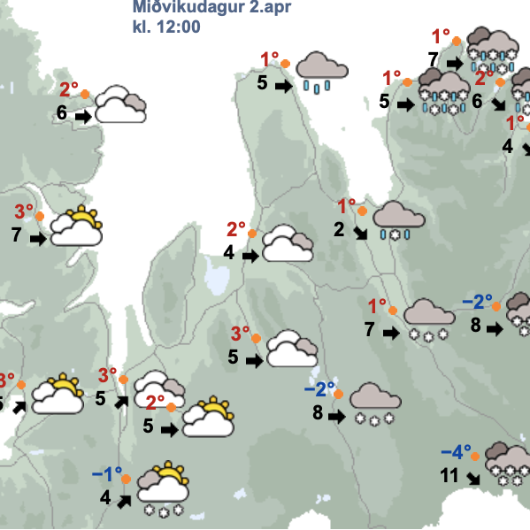 Úrkomunni slotar þegar líður á morguninn og veður ætti að vera orðið skaplegt upp úr hádegi. SKJÁSKOT