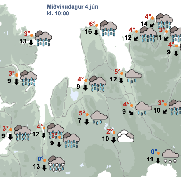 Svona lítur veðurspáin út fyrir Norðurland vestra og Strandir kl. 10. SKJÁSKOT AF VEÐUR.IS