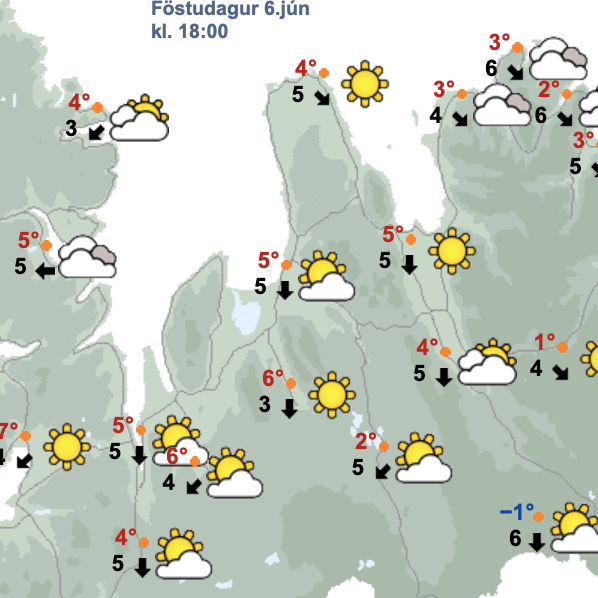 Spáin kl. 18 í dag en þá hefst einmitt leikur Tindastóls og Vals í Bestu deild kvenna á Króknum. SKJÁSKOT AF VEÐUR.IS