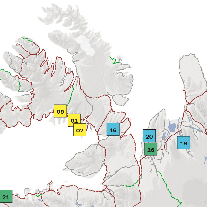 Partur af framkvæmdakorti Vegagerðarinnar. Númerin á kortinu vísa í textann sem fylgja fréttinni. MYND ÚR FRAMKVÆMDAFRÉTTUM VEGAGERRÐARINNAR