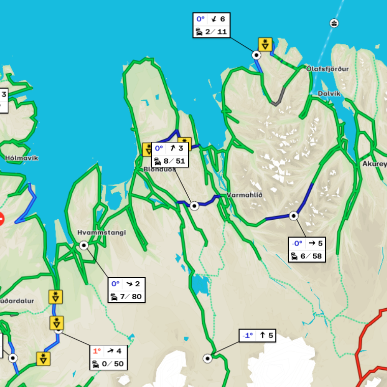 Umferðarkort Vegagerðarinnar frá því um 8:30 í morgun. SKJÁSKOT