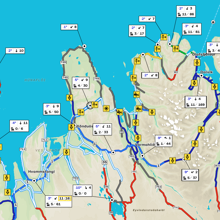 Skjáskot af umferðarsíðu Vegagerðarinnar upp úr 8:30 í morgun.