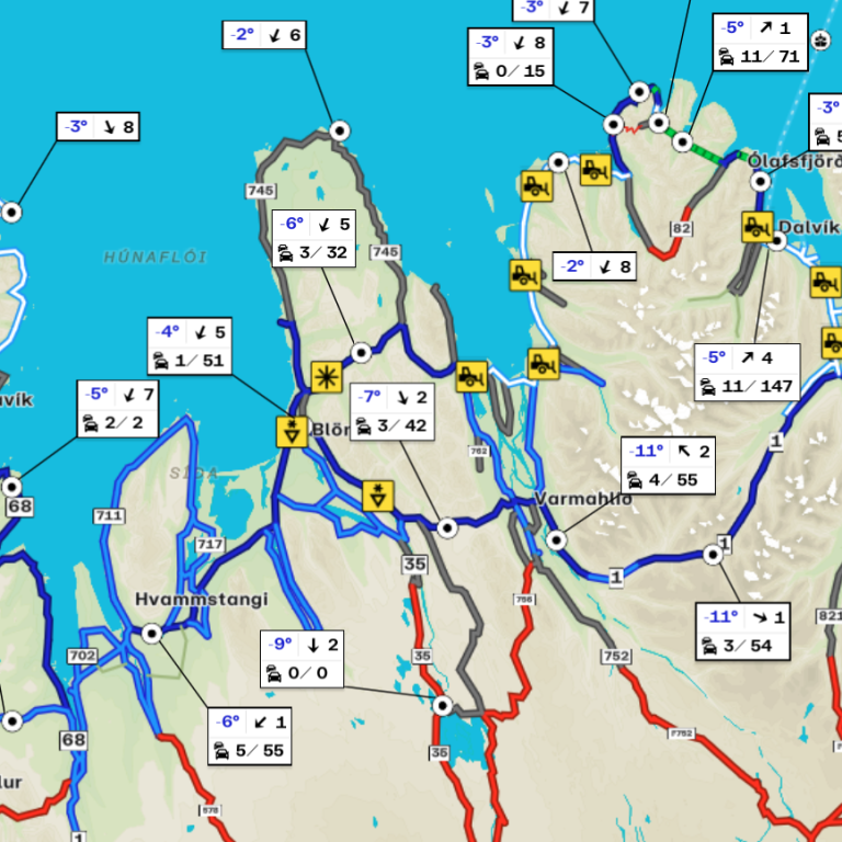 Skjáskot af umferðarvef Vegagerðarinnar frá því um kl. 8:30 í morgun.