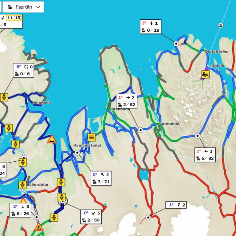 Umferðarkort Vegagerðarinnar frá því um 8.40 í morgun. SKJÁSKOT