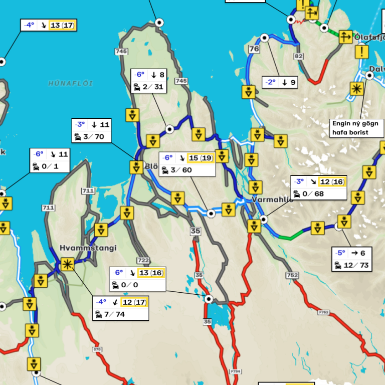 Skjáskot af umferðarsíðu Vegagerðarinnar frá því um hálf níu í morgun.