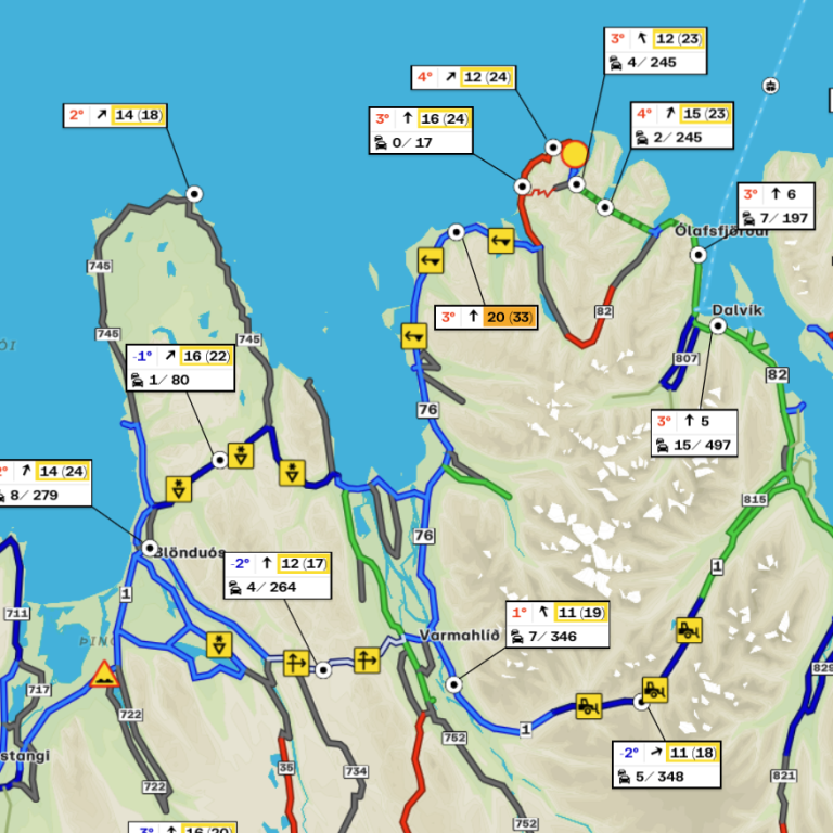 Umferðarkort Vegagerðarinnar frá því um 15:30 í dag. SKJÁSKOT
