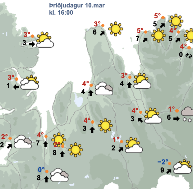 Veðurspáin fyrir daginn í dag er með ágætum. SKJÁSKOT AF VeF VEÐURSTOFUNNAR