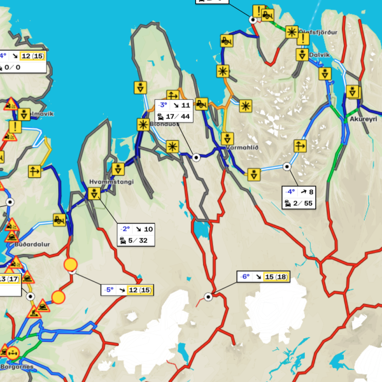 Færð á vegum á Norðurlandi um kl. 8:30 í morgun. SKJÁSKOT AF UMFERÐIN.IS