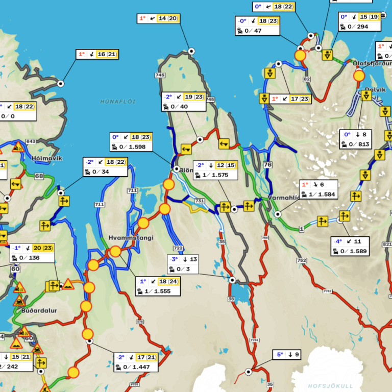 Umferðarkort Vegagerðarinnar nú um 23:45 í kvöld. SKJÁSKOT