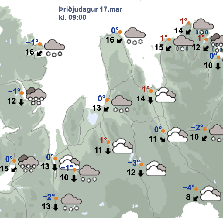 Spáin kl. 9 í fyrramálið. SKJÁSKOT AF VEÐUR.IS