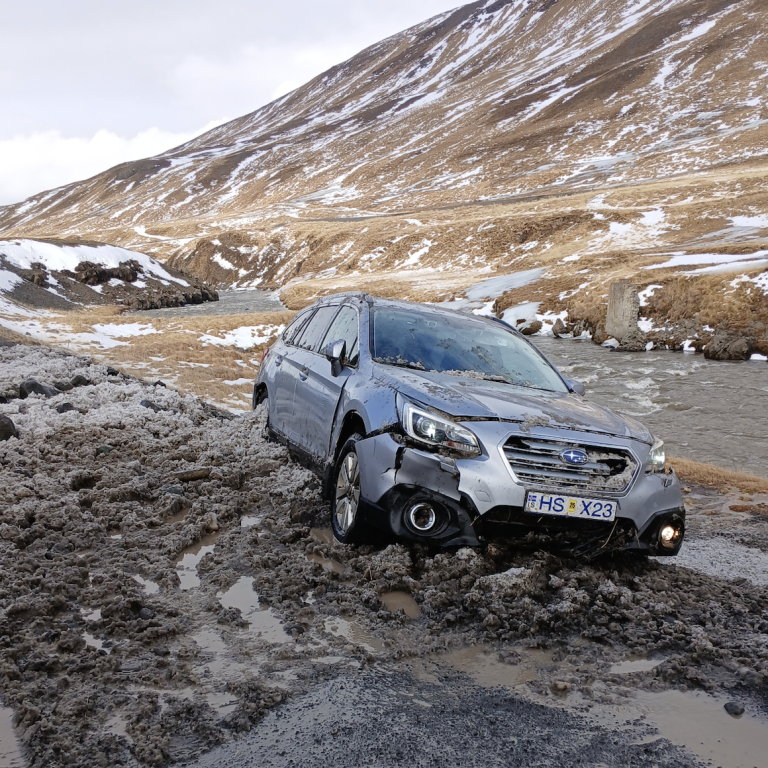 Þarna má sjá mynd af bílnum eftir atvikið. MYND AÐSEND