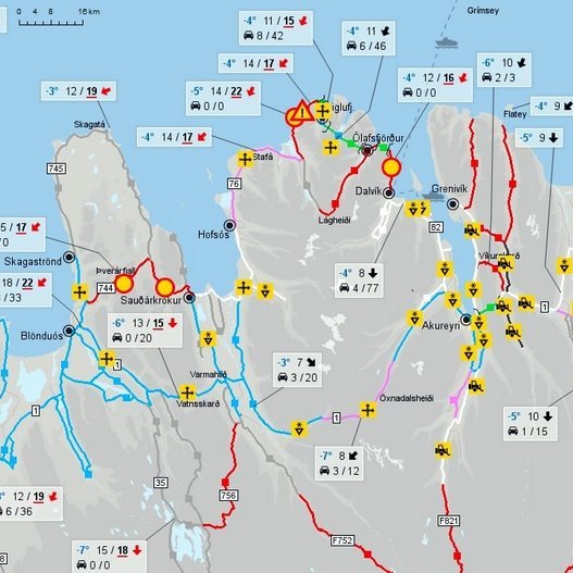 Færðin á Norðvesturlandi. Mynd:Skjáskot af vef Vegagerðarinnar kl. 8:24 í dag.