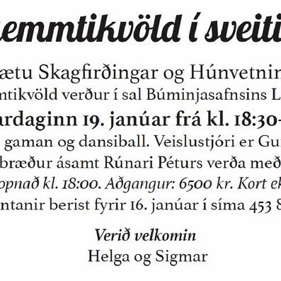 Skemmtikvöld í sveitinni - leiðrétt dagsetning