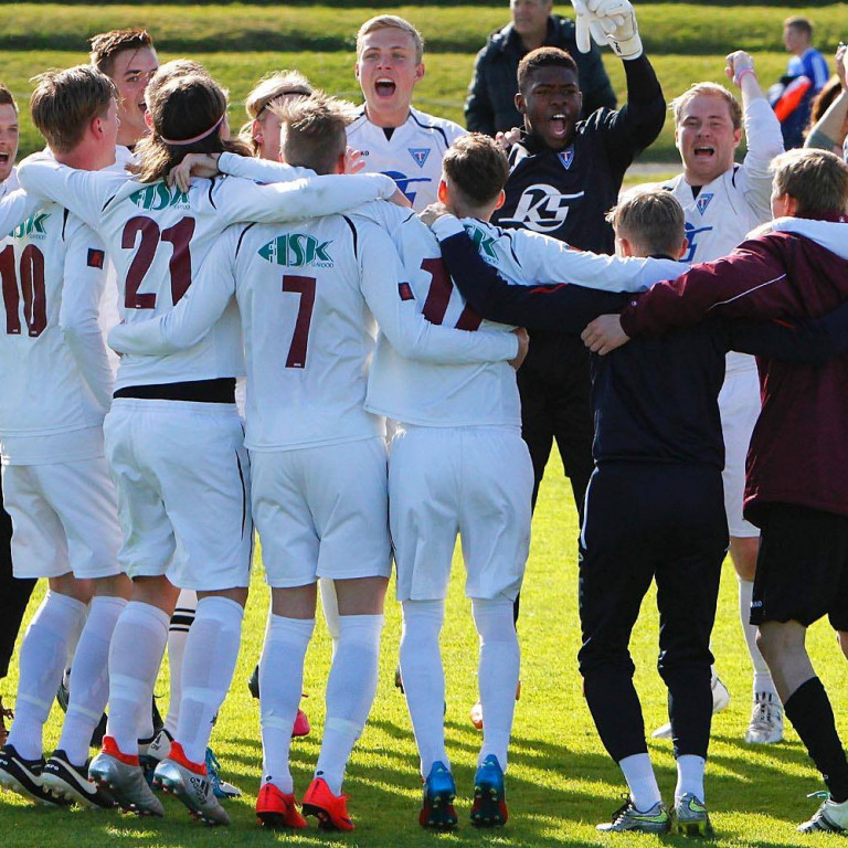 Stólarnir fagna sæti í 2. deild.  MYND: ÓAB