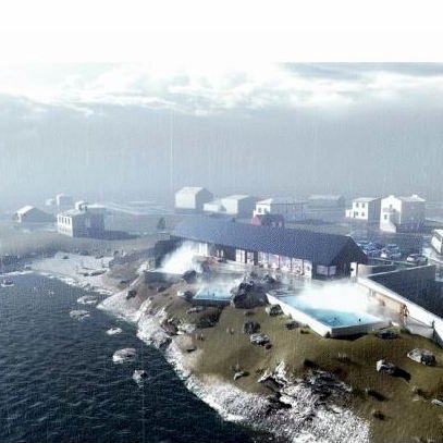 Mynd af mögulegri uppbyggingu sjóbaða á Skagaströnd.