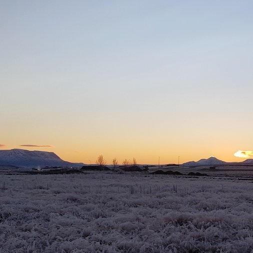 Horft inn Skagafjarðarhérað í morgun þegar daginn er farið að lengja á ný. Mynd: PF.