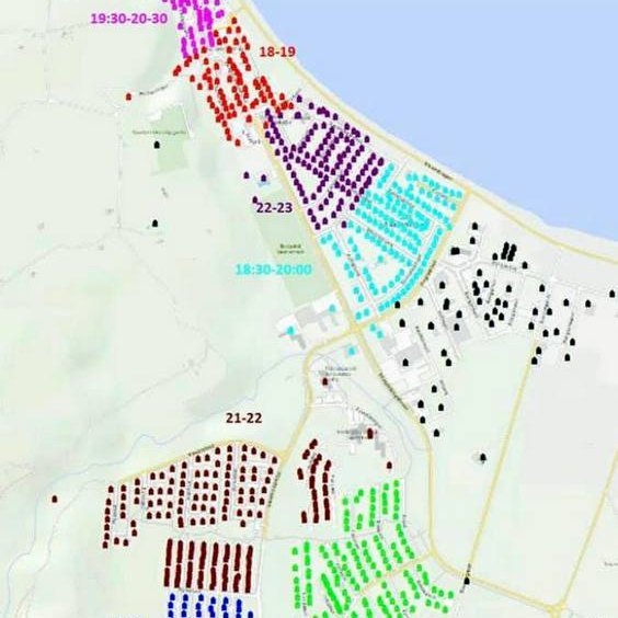 Hér má sjá hvernig rafmagn er skammtað eftir hverfum á Sauðárkróki.