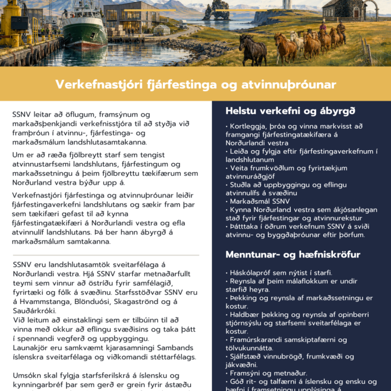 Spennandi starf í boði. Mynd: ssnv.is