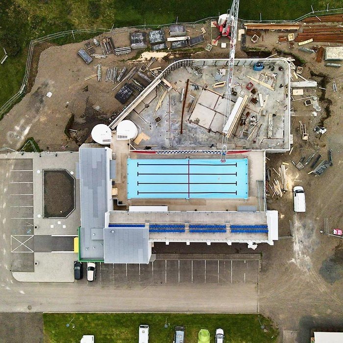 Séð yfir framkvæmdasvæðið við sundlaugina á Króknum. MYND AF VEF SKAGAFJARÐAR / ÓLAFUR TORFASON