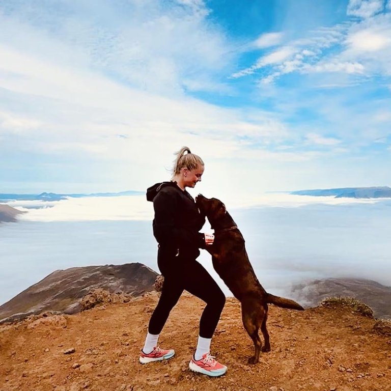 Svona var útsýnið ofan af Mælfielli í gær þegar Sunna Gylfa rölti þangað og viðraði hundinn sinn í leiðinni. Barmafullir fjörður af þoku.  MYND: SG