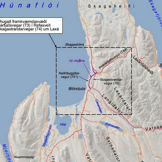 Myndin sýnir hina nýu veglínu. Mynd: Vegagerdin.is