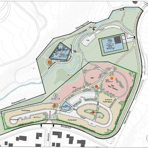Svona leit teikning að fyrirhuguðu tjaldsvæði á Sauðárkróki út en margir voru ósáttir við staðsetninguna og hefur nú verið hætt við málið.