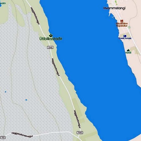 Útibliksstaðir eru á austanverðu Heggstaðanesi í Miðfirði, gegnt Hvammstanga. Mynd: mapcarta.com