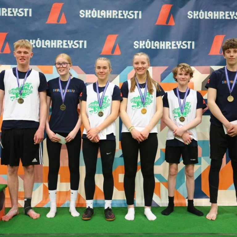 Lið Varmahlíðarskóla. f.v. Ísak, Lydía, Arndís, Herdís, Kristinn og Hákon. Mynd: Varmahlíðarskóli.