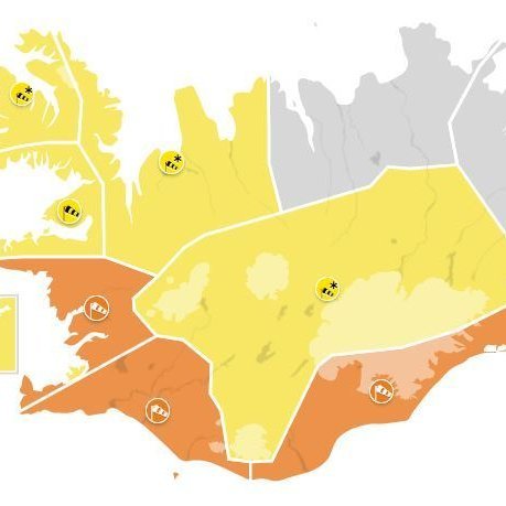 Um miðjan daginn gæti ástandið verið eins og sést á meðfylgjandi korti sem fengið er af vef Veðurstofu Íslands.