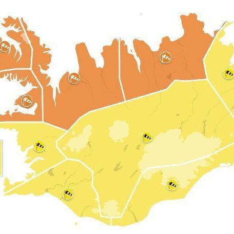 Gular og appelsínugular viðvaranir fram á sunnudag