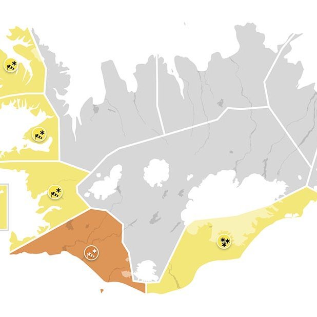 Veðurviðvaranir á landinu kl. 9 í fyrramálið (31. desember 2022). SKJÁSKOT AF VEF VEÐURSTOFUNNAR