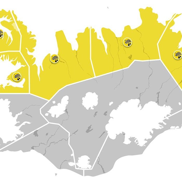 Gul viðvörun fyrir laugardaginn. SKJÁSKOT