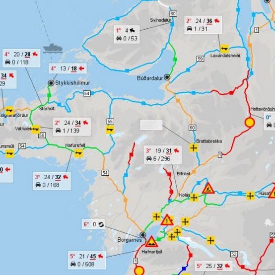 Kort Vegagerðarinna kl. 15:30 í dag.