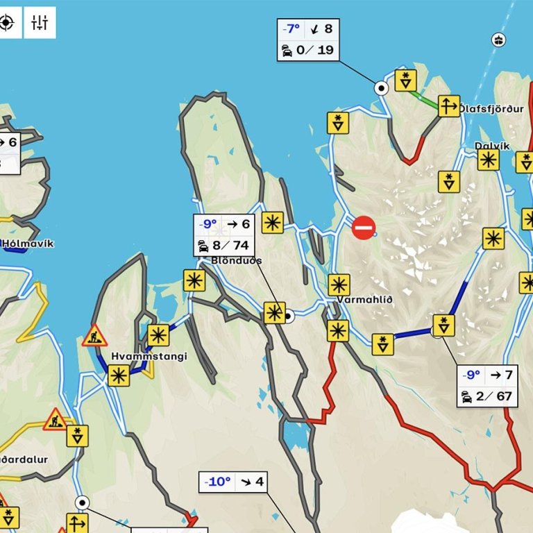 Færðin upp úr kl. 0 í morgun. SKJÁSKOT