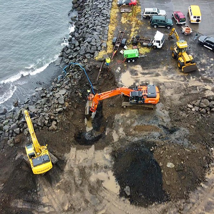 Frá framkvæmdum við fráveitu á Skagaströnd. MYNDIR: ÁRNI GEIR